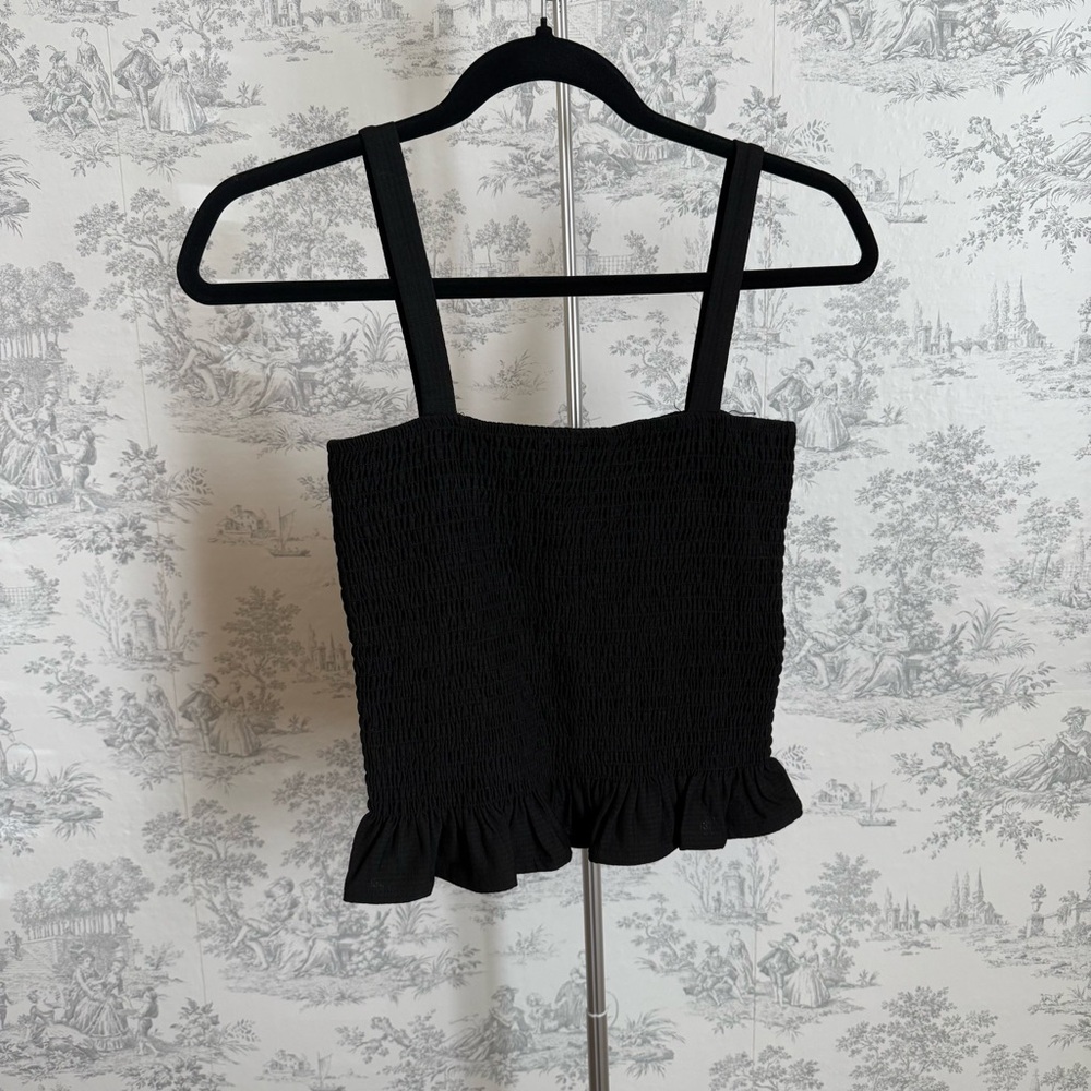 H&M black smocked peplum crop tank top